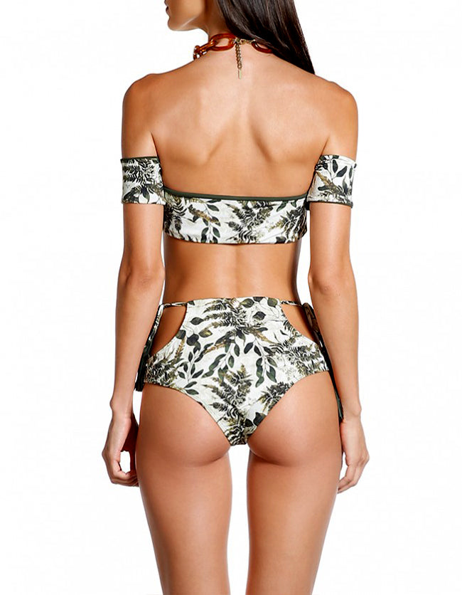 Top bikini Palabra de Honor con mangas + Braguita bikini de talle alto