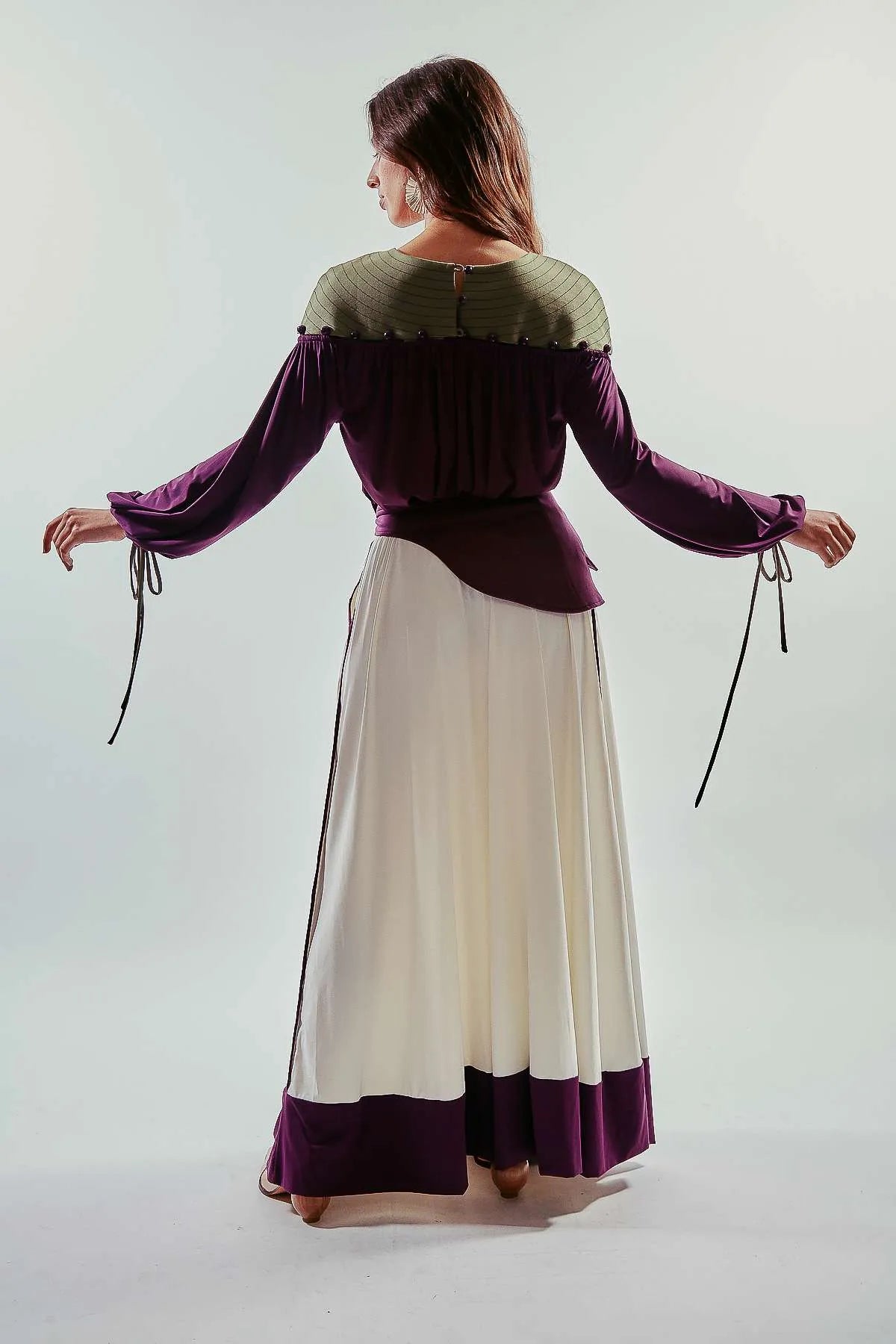 Blusa manga larga dos piezas abotonadas morada y verde