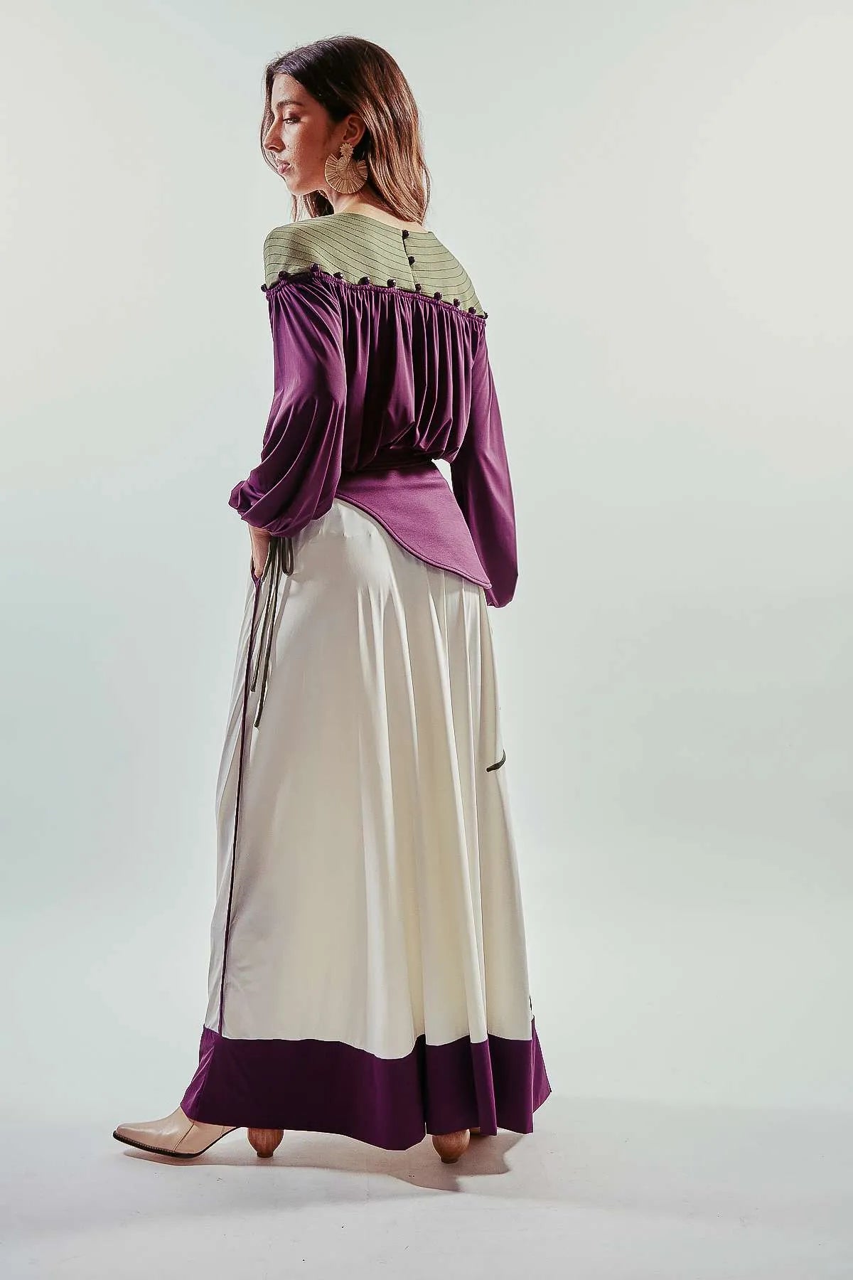 Blusa manga larga dos piezas abotonadas morada y verde